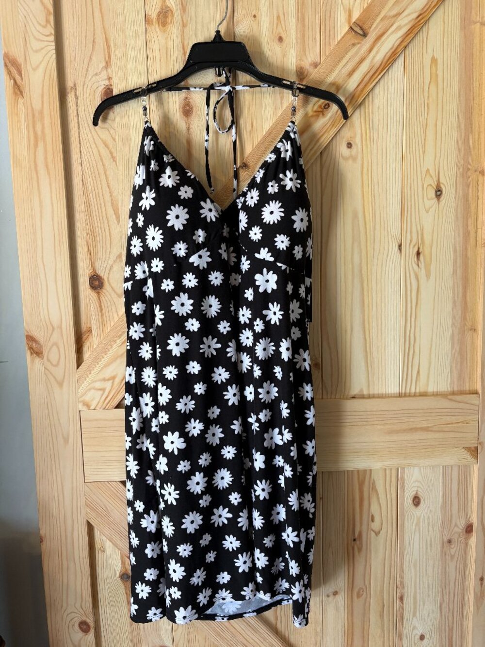 NOBO No Boundaries XXXL 21 Black Daisy Print Halter Dress Beaded Strap Y2K Plus